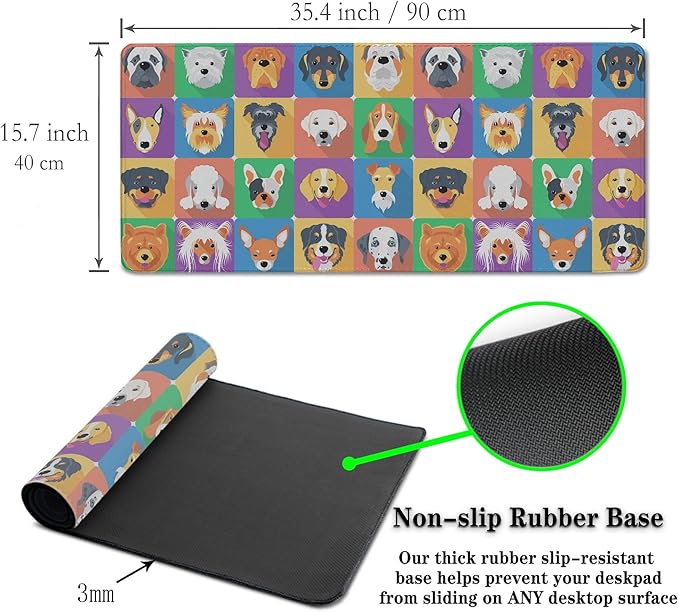 Gaming Pad Long Mousepad, Extra Large Mouse Pads Desk Mouse Pad, Mouse Pad Big Non-Slip Rubber Base Waterproof with Stitched Edges, 35.4 X 15.7 inch for Work/Game/Office/Home Portrait Puppy