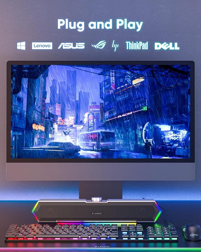 LENRUE G11 Computer Speakers for Desktop, Touch Lights PC Speakers with Surge Clear Sound, USB C/USB Powered, AUX Audio for Computer Desktop PC Laptop Desk