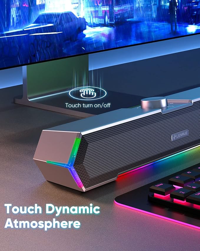 LENRUE G11 Computer Speakers for Desktop, Touch Lights PC Speakers with Surge Clear Sound, USB C/USB Powered, AUX Audio for Computer Desktop PC Laptop Desk