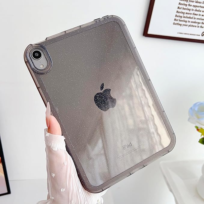 for Apple iPad Air 5th/Air 4th Generation 2022/2020 10.9 inch, Glitter Clear Soft Silicone Flexible TPU Back Shockproof Shell Bling Sparkly Paper Lightweight Thin Protective Cover, Gray