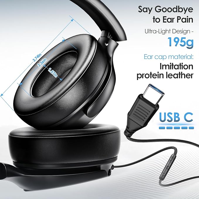 USB C Headphones Wired Headphones Over Ear with HD Mic, Lightweight Foldable Active Noise-Canceling Headphone for iPad/Sports/School/Travel/iPhone 17/16, Samsung S25/S24, Google Pixel 9,Ideal Gifts