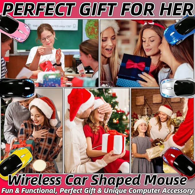 Red Wireless Mouse，Mini Car Computer Mouse，1600DPI 2.4G with USB Receiver, Ergonomic Cute Computer Mice for Laptop, PC, Windows, Mac OS (Red)