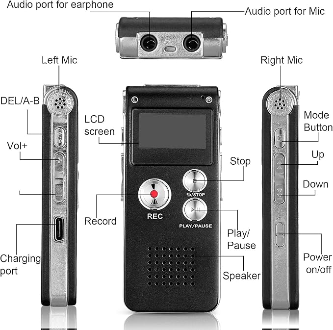 Tellegloww Ghost Hunting Equipment Paranormal Equipment for Ghost Hunting Digital EVP Voice Activated Recorder Rechargeable Recorder Device with Microphone, 8GB(Black)
