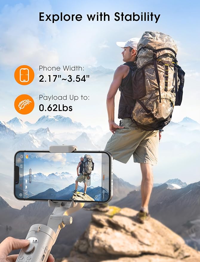 hohem iSteady XE Gimbal Stabilizer for Smartphone, 2023 3-Axis Phone Gimbal, Ultra-Light Foldable Stabilizer for Android and iPhone 14 Pro Max, One-Key Inception, Ideal for Travel Vlogging