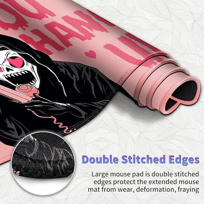 Large Mouse Pad Set, Desk Mat + Elbow Rest Pad + Coaster, Easy Typing Pain Relief, Ergonomic Arm Rest Pad with Memory Foam, Extended Desk Pad Anti-Slip Rubber Base for Office Home, Pink Ghostface