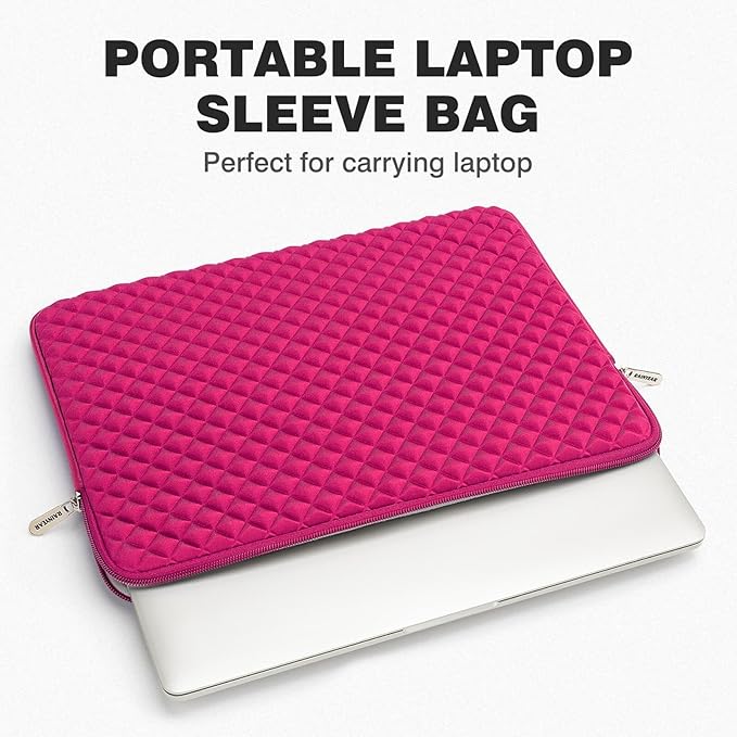 RAINYEAR 14 Inch Laptop Sleeve Diamond Foam Shock Resistant Neoprene Padded Case Fluffy Lining Zipper Cover Bag Compatible with 14" Notebook Computer Chromebook Tablet Ultrabook (Deep Pink)
