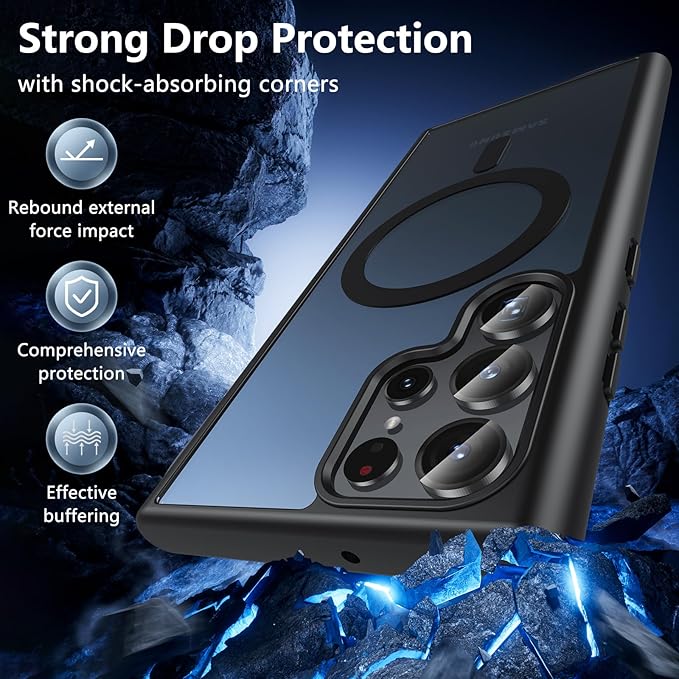 OWKEY Case for Samsung Galaxy S22 Ultra,Magnetic Galaxy S22 Ultra 5G Phone Case [Compatible with MagSafe] Anti-Fingerprint Translucent Matte Shockproof Case (Black)