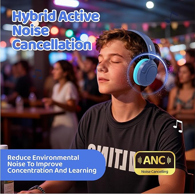 MIDOLA Kids Bluetooth Headphones Active Noise Cancelling Lightweight Wireless Headphone for Kid Volume Limited 85/94dB Foldable Over-Ear Headset with Aux/Mic,68 Hours Playtime,for Toddler Child Blue