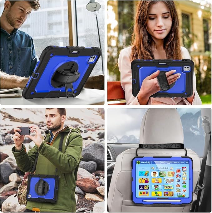 Case Compatible with iPad Pro 13 2024 with Screen Protector | Case for iPad Pro 13 Inch with Pen Holder Stand Hand/Shoulder Strap | Silicone Rugged Protection Case | Blue