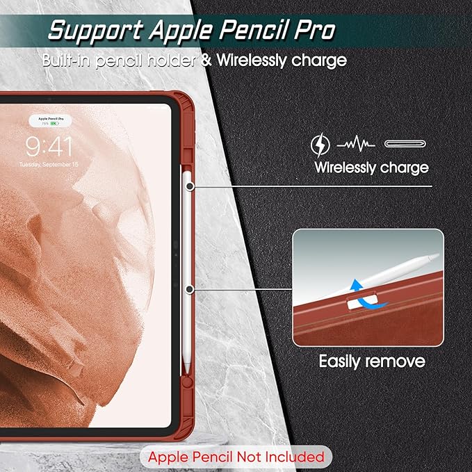 Fintie Magnetic Stand Case for iPad Pro 13-inch (M5) 2025 / (M4) 2024 - Multiple Angles Shockproof Rugged Soft TPU Cover with Pencil Holder, Auto Sleep/Wake, Brown