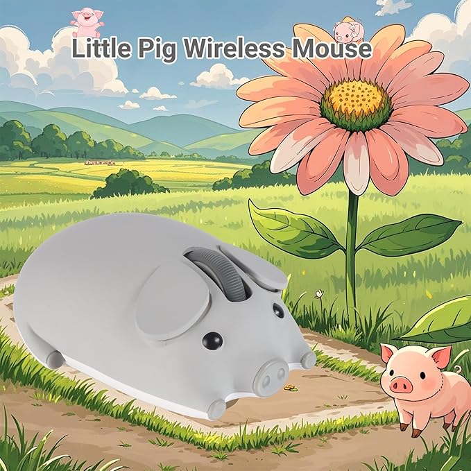 elec Space Cute Pig Design Wireless Mouse Dual Mode Bluetooth & USB Mouse, Silent Operation, Ergonomic, Perfect for Laptops & PCs, Ideal Gift for Animal Lovers and Family(Gray)