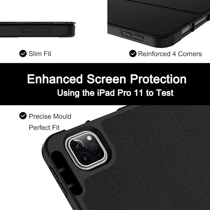Soke for iPad Pro 11 Case (M2) 2022/2021/2020 with Pencil Holder - [Full Body Protection + Apple Pencil Charging + Auto Wake/Sleep], Soft TPU Back Cover for 2022 iPad Pro 11 inch(Black)