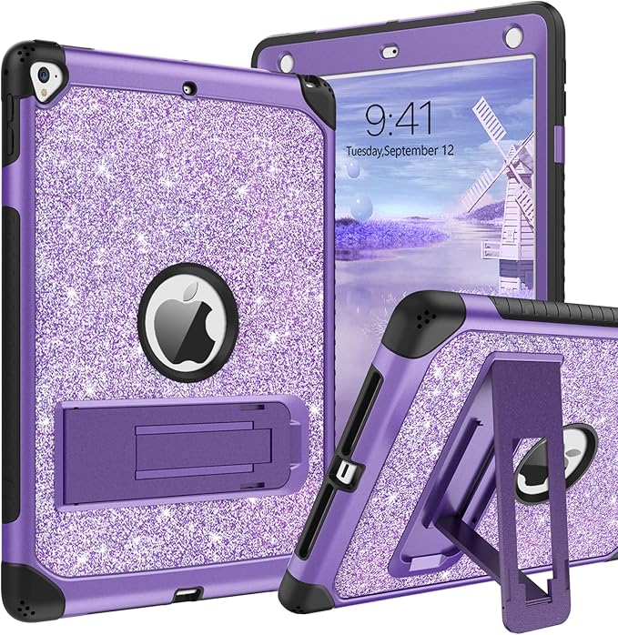 YINLAI for iPad 6th 5th Generation Case 9.7-Inch 2018/2017, iPad Pro 9.7/iPad Air 2nd Case,Glitter Sparkle Women Girls Kids Kickstand Shockproof Protective A1893/A1954/A1822/A1823 Tablet Cover,Purple