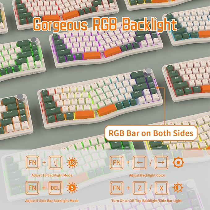 ATTACK SHARK AKS068 Wired Mechanical Gaming Keyboard 65% Alice Layout Hot-swapped Gasket Mount with RGB Backlit VIA Programmable Knob NKRO TKL AS Pre-lubed Clicky Blue Switch for Win/Mac(Green)