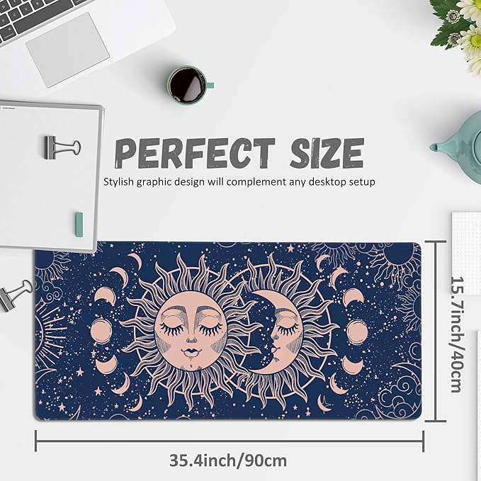 Large Mouse Pad Magic Moon and Sun Extended Gaming Mouse Pad Non-Slip Desk Mat with Stitched Edge Laptop Computer Keyboard Mousepad for Office Home 35.4" x 15.7"