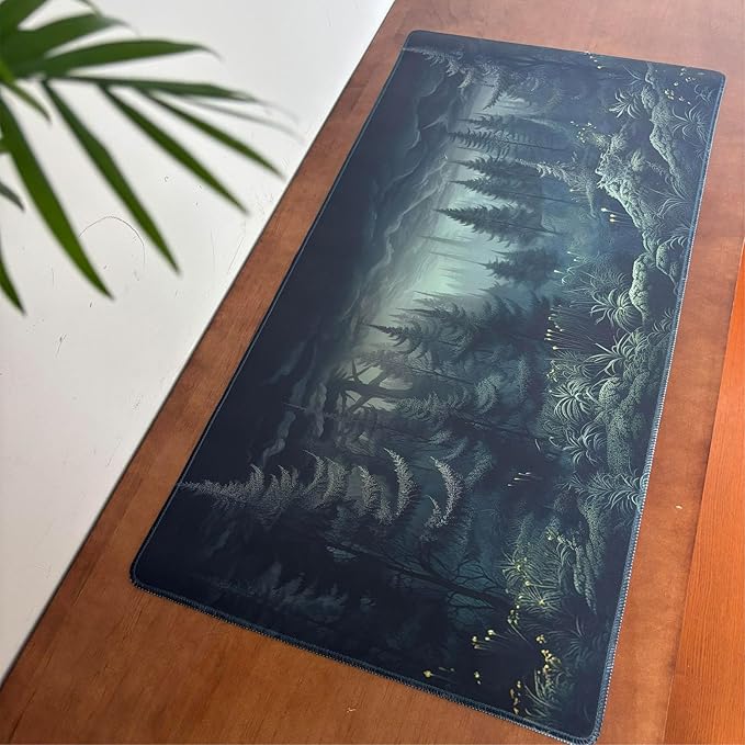 Dark Gloomy Forest Desk Mat Dark Green Aesthetic Mouse Pad XXL Large Gaming Mouse Mat for Office,Computer,Keyboard,Laptop and Home Desk Pad 31.5 X 15.7inch