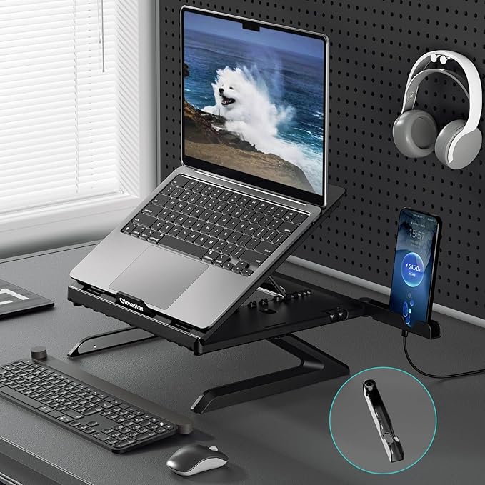 OImaster Laptop Stand for Desk, Muti-Angle Adjustable Portable Foldable with Heat-Vent, Ergonomic Laptop Stand Riser Compatible with MacBook, Air, Pro, Surface Laptop (9-15.6 inches) (Black)