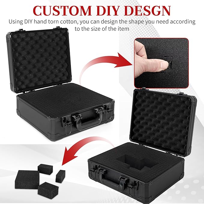 Protective Hard Case Shockproof Water-resistant with Customized DIY Foam Insert fit for Camera, Laptops, etc,13.5 X 11.6 X 6-Inch