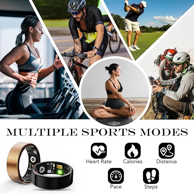 Smart Health Ring for Women Men Fitness Tracker with Heart Rate, Blood Oxygen, Blood Pressure, Sleep Monitoring, Step Counting, IP68 Waterproof for iOS and Android, No APP Fee, Silver 7
