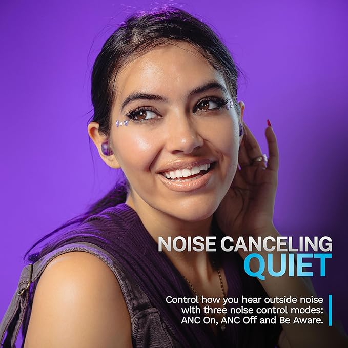 JLab Go Pop ANC, True Wireless Earbuds, Active Noise Cancelling, Transparent Purple