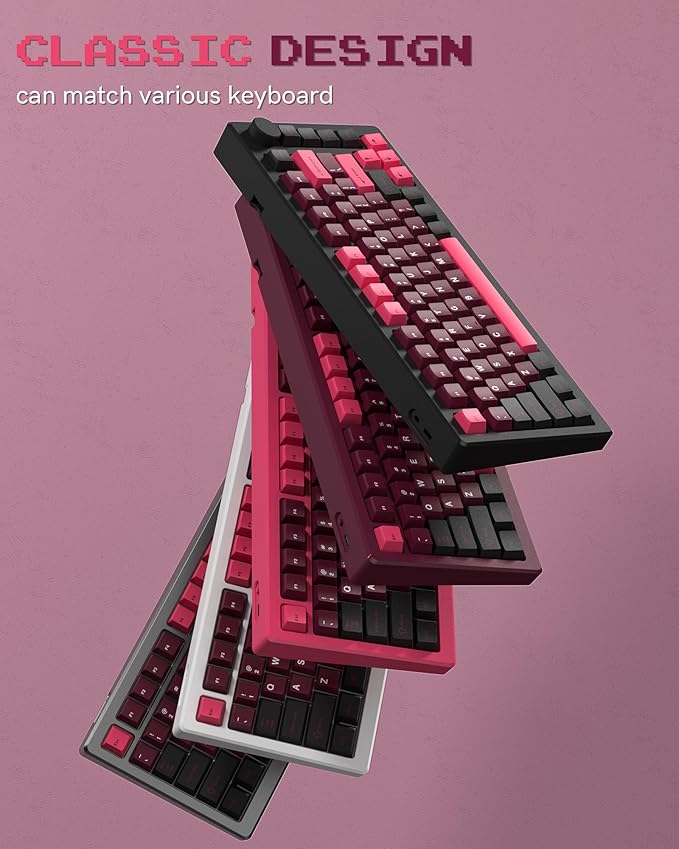 Womier Double Shot PBT Keycaps Set 138 Keys, Cherry Profile Custom Keycaps 60 65 75 100 Percent for 61/64/68/84/87/100/104/108 Retro Gaming Mechanical Keyboard (HotPink Black)