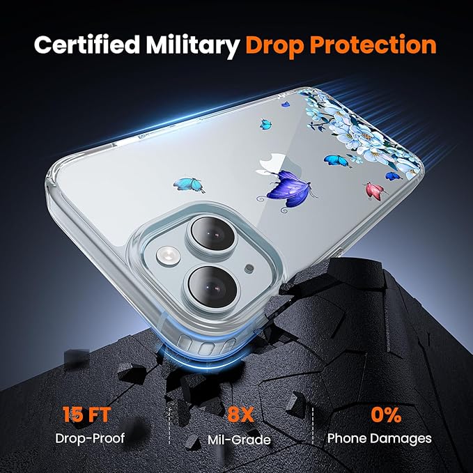 toushion 3 in 1 for iPhone 15 Case Clear, Screen Protector *1 & Camera Lens Protector*1, Print Shockproof for iPhone 15 Phone Case 6.1 inch Floral