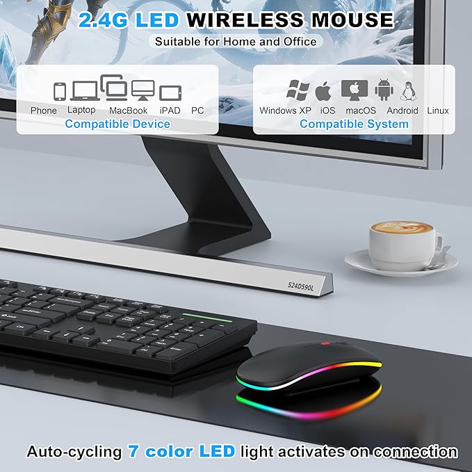 Bluetooth Wireless Mouse for MacBook Air Mac Pro iPad ,LED Rechargeable Silent Mouse with 2.4GHz USB-A/USB-C Receiver & Mouse Jiggler, Compatible with Laptop MacBook IPad Mac Tablet PC- Matte Black