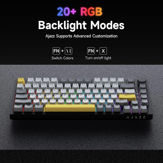 Ajazz 75% Mechanical Gaming Keyboard with Volume Knob, Gasket Mount Wired Custom Keyboard, South-Facing RGB Backlit, PBT Keycaps, Pre-lubed Linear Switches, Creamy Sound for Office & Gaming
