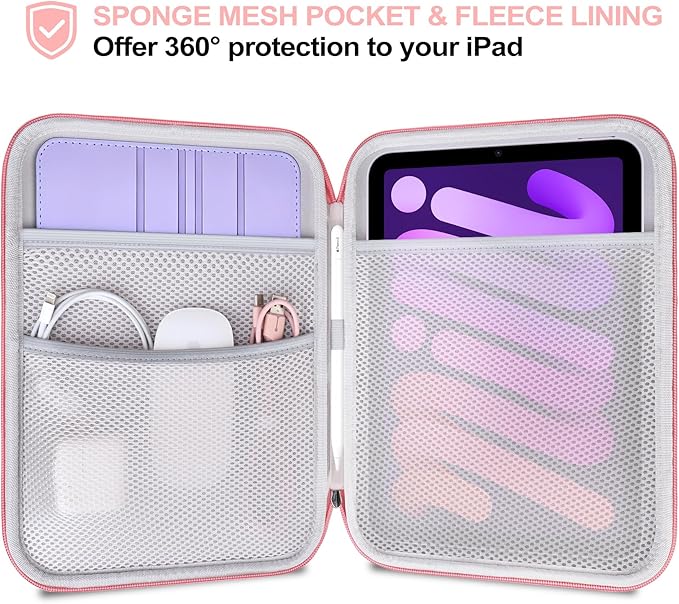 Lacdo iPad Mini 7 Sleeve, iPad Mini Case Bag, Tablet Sleeve Case for iPad Mini 7 (A17 Pro), iPad mini 6 5 4 3 2, Samsung Galaxy Tab A7 Lite/Tab A9 8.7" Hard Shell Protective Tablet Carrying Case, Pink