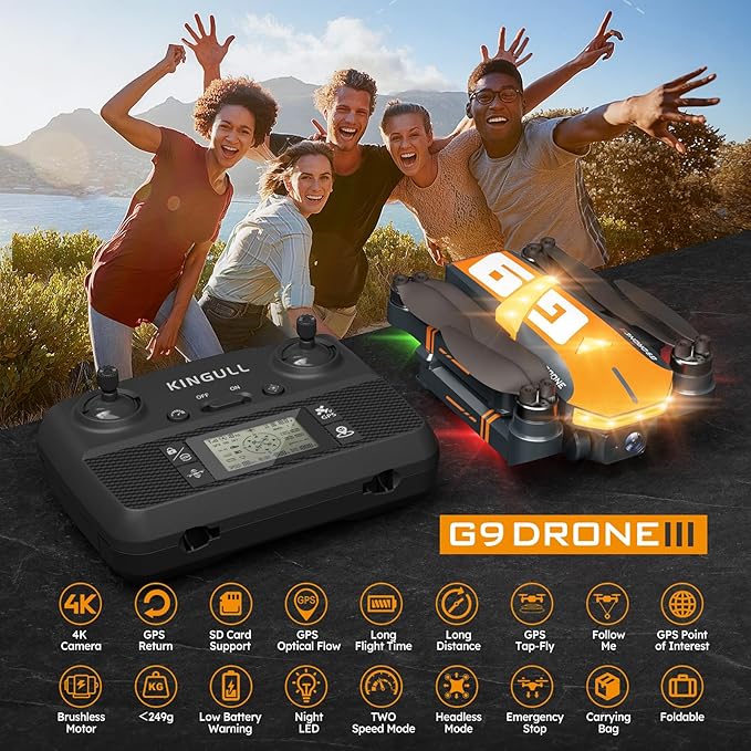GPS Drones with 4K Camera for Adults with Brushless Motor and Follow Me Mode,Long Flight Time and Distance,5G FPV Transmission and Auto Return,G9 Foldable RC Quadcopter for Beginner,Under249g (Dark gray)