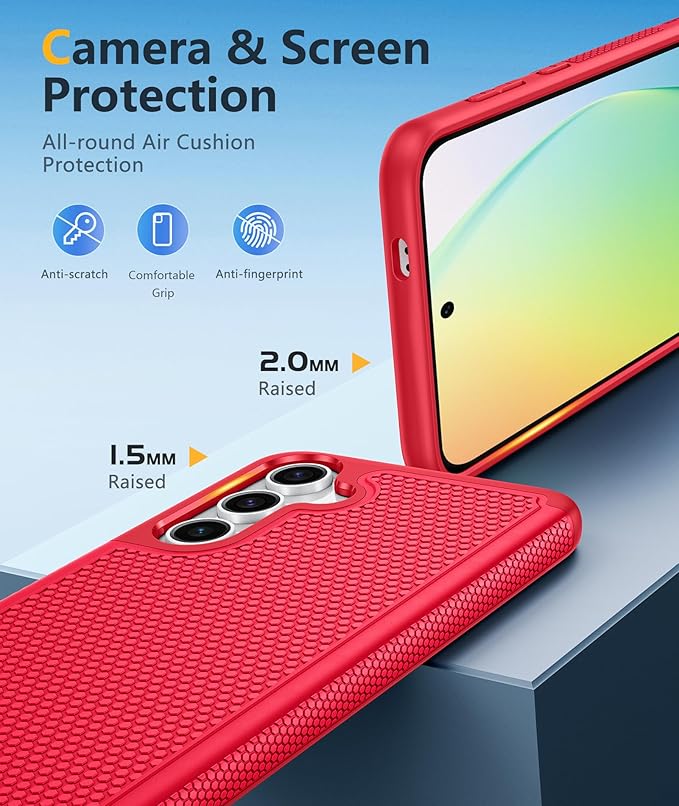 FNTCASE for Samsung Galaxy S25-Plus Case: S24-Plus Dual Layer Heavy Duty Phone Protective Cover Shockproof Rugged with Non-Slip Textured - Military Drop Protection Bumper Tough - 6.7 inch (Red)