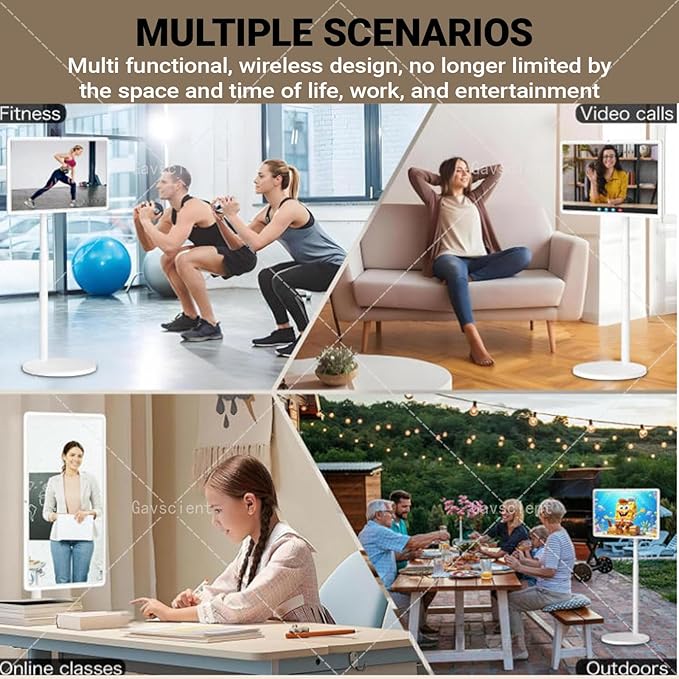 Smart Screen Portable TV On Wheels, 4K Touch Screen Monitor with Android 12 OS, Full Swivel Rotation, Wireless Mirroring, Dual Speakers & FHD IPS Large Display for Versatile Use 24-8/128