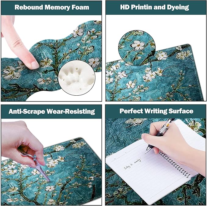 Upgraded Extended Gaming Mouse Pad, Keyboard Wrist Rest Pad, Wrist Support Mousepad Set, Artso Large Stable Rubber Base Stitched Edges, Multifunctional Desk Pad 35 x15.5 in, Blue Van Gogh Painting