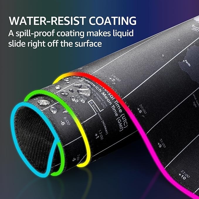 KTRIO RGB Large Gaming Mouse Pad Desk Mat, Superior Micro-Weave Cloth, Non-Slip Rubber Base, Stitched Edges, Water-Resistant, for Gamer, Office & Home, 31.5 x 15.7 in, RGB World Map