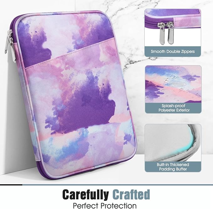 TiMOVO 9-11" Tablet Sleeve Bag for iPad 11-inch A16 2025, iPad 10.9"/10.2"| Air 11 Inch/5th/4th Gen. 10.9", Galaxy Tab A9+/A11Plus 11", Protective Bag with Pocket, Watercolor Purple