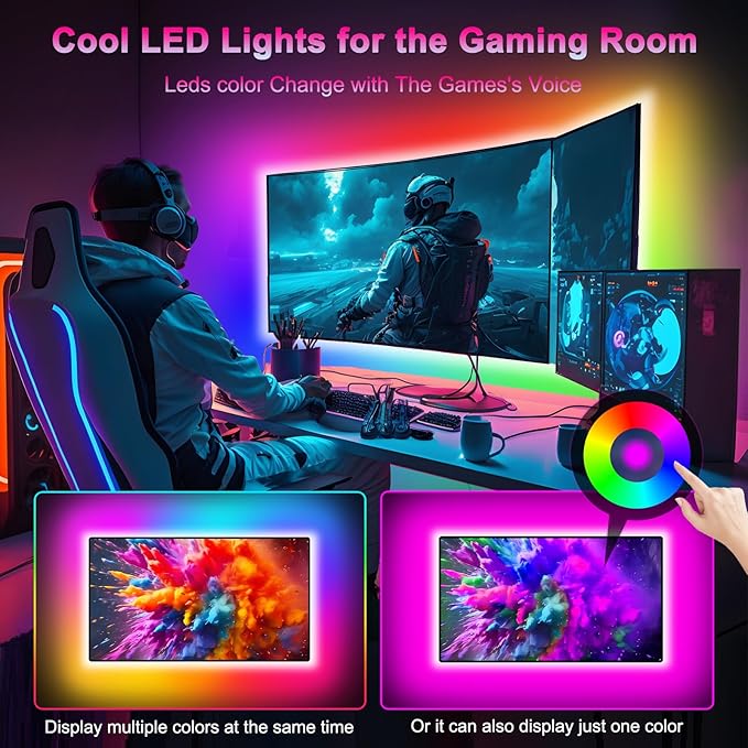 Daymeet LED Lights for TV, 13.1ft TV Lights for 45-60in Tvs, RGB Music Sync Tv Backlight Behind, Bluetooth with Remote and APP Control LED Strip Light for Gaming Room Xmas Decoration