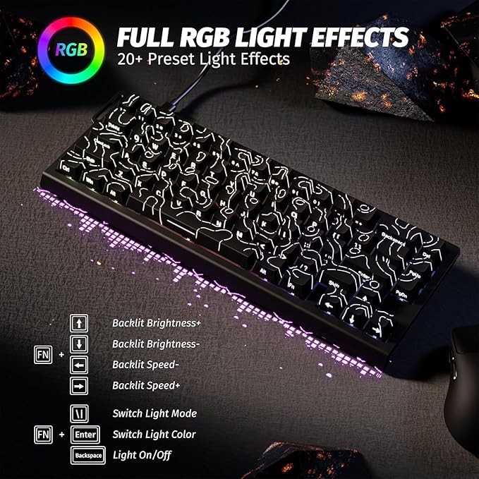 ATTACK SHARK X68 HE Rapid Trigger Mechanical Gaming Keyboard 60% Wired with Adjustable Actuation,Hall Effect Magnetic Switch,8KHz Polling Rate,RGB Backlit,Top Mount,Side Printed Keycap(Black Contour)