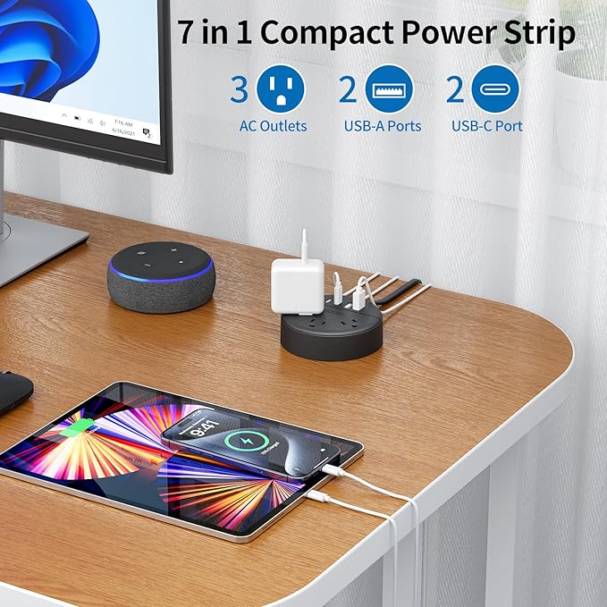 NTONPOWER 2 Prong Power Strip, 1875W 2 Prong to 3 Prong Outlet Adapter, 2 Prong Extension Cord 5 ft, Rotating Plug, Wall Mount, 3 Outlet 2 USB A+2 USB C, Two Power Strip for Travel, Older House, Dorm