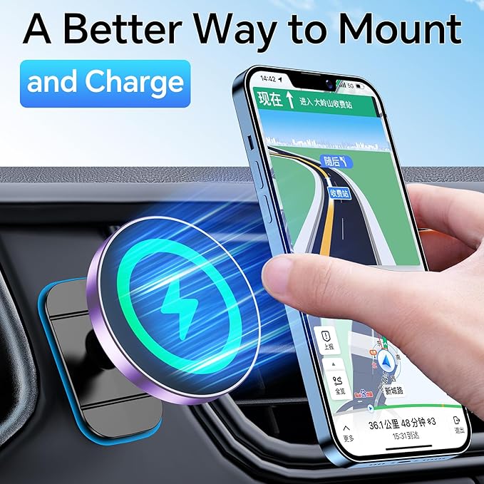 Coolpow for Magsafe Car Mount Charger【100% Stable】 15W Magsafe Car Charger Magnetic Phone Holders for Your Car Accessories for Women Men car Phone Holder Wireless Car Charger for iPhone (Purple)