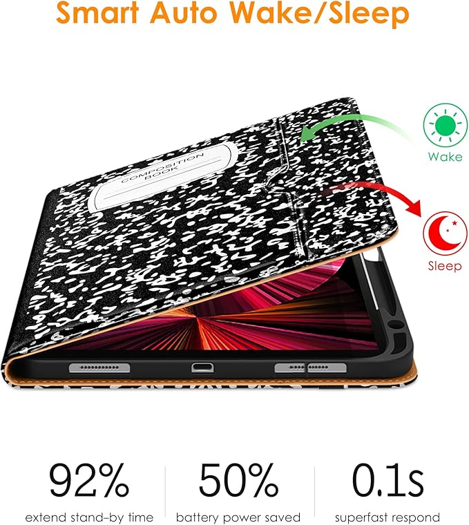 DTTO Case for iPad Pro 11 Inch 4th / 3rd / 2nd / 1st Generation 2022/2021/2020/2018,Premium PU Leather Folio Stand Cover with Hand Strap, Auto Wake/Sleep,Multiple Viewing Angles, Composition Book