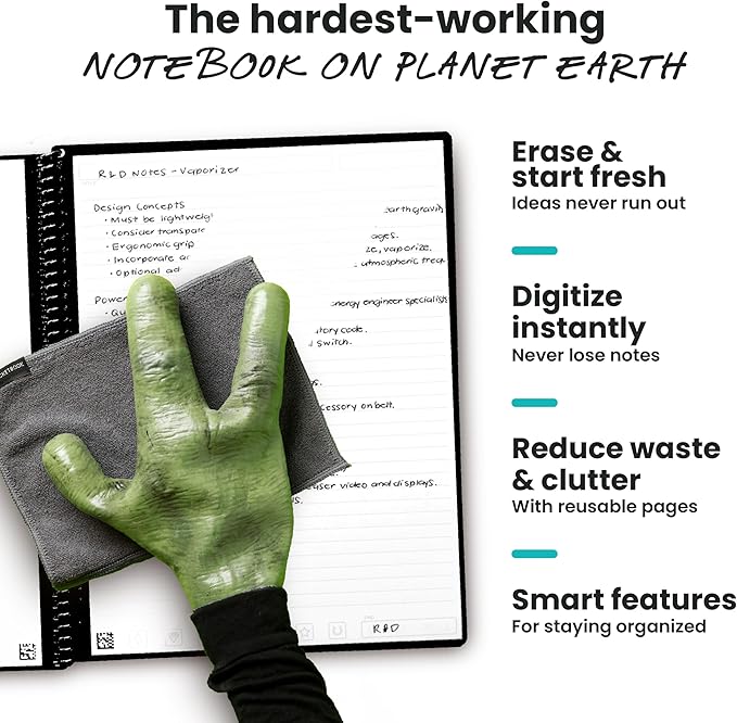 Rocketbook Core Reusable Smart Notebook, Lined Pages For School, Work and Creative Projects, Executive Size 6x8.8, Green - Premium