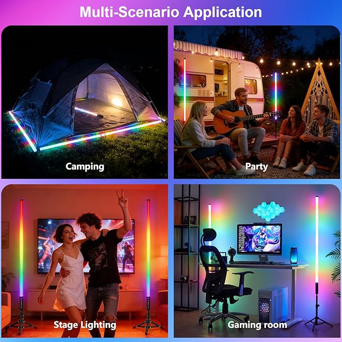 4 Pack 4ft Portable Battery Powered Tube Light 120cm Handheld LED RGB Lights Tube with Tripods, 500 Vivid Effects for Video and Photography,Light Painting,YouTube,Video and Dance Club