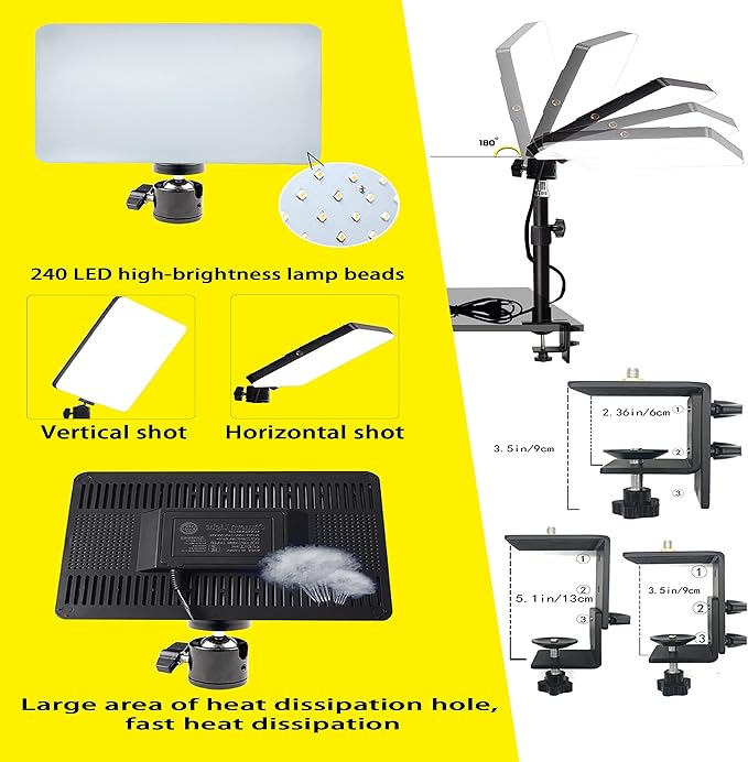 LED Desk Bi-Color Video Light, Key Light with C-Clamp Stand, 2700K-5700K Dimmable, Wireless Remote, Studio Photography Lighting