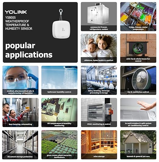 YoLink Smart Outdoor Temperature & Humidity Sensor, Hygrometer, Thermometer, 1000' Long Range, 2 Years Battery Life, Emails, Text/SMS, App Alerts, Alexa, IFTTT Integration. Hub Required!