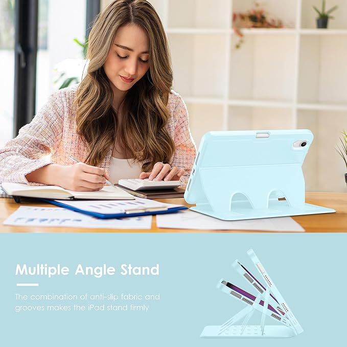 VIKESI Case for iPad mini 7 (A17 Pro) and iPad mini 6,Multiple Angles Magnetic Stand Cover,Shockproof Soft Back,Pencil Holder,and Auto Sleep/Wake,Ice Blue