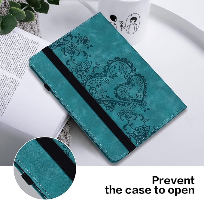 Case for iPad (A16) 11th Generation 11 Inch (2025), iPad 10th Generation 10.9 Inch (2022), Embossed PU Leather Case with Elastic Band, Pencil Holder & Card Slots - Green