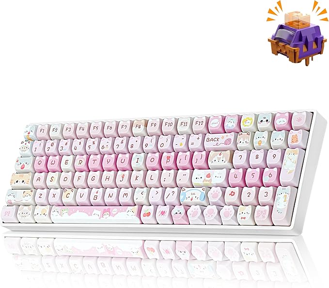 ZORNHER ZH100 Wireless Cat Mechanical Keyboard,98% Pink Cute Creamy Keyboard with Number Pad,Full Size Hot-Swappable Kitty Gaming Keyboard,Meow Meow Squad Keycaps,Clicky Blue Switches,RGB Backlit
