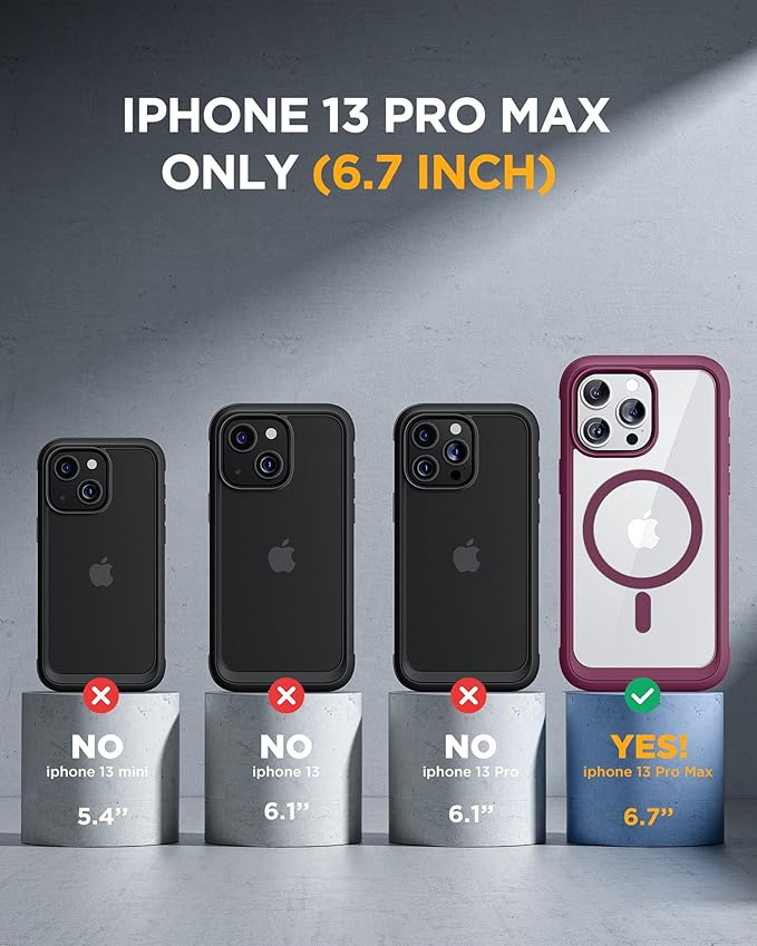 Miracase Magnetic for iPhone 13 Pro Max Case 6.7 inch, (Compatible with MagSafe) Upgrade Full-Body Clear Phone Bumper Case with Built-in 9H Tempered Glass Screen Protector, Magnetic Wine Red