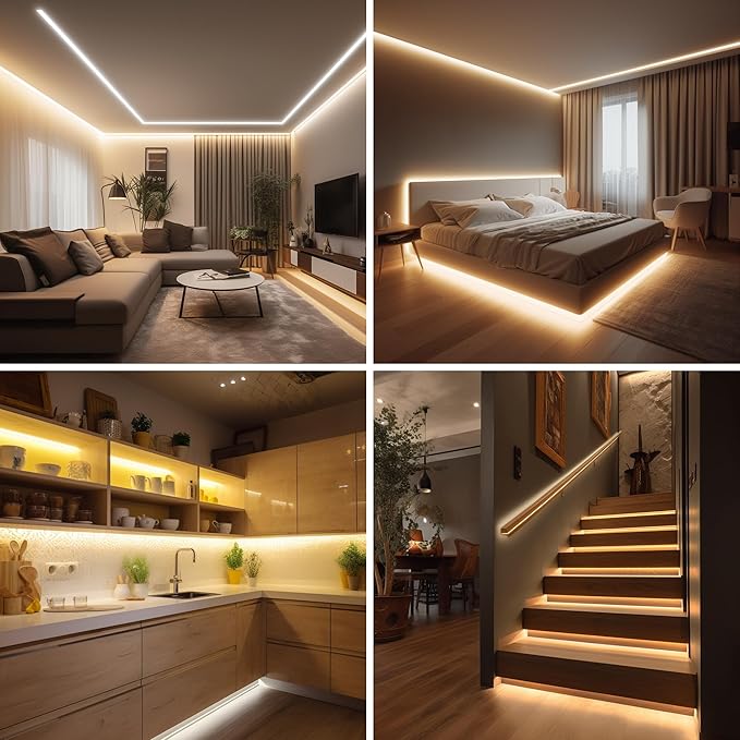 Pandery COB LED Strip Lights Warm White,24V Dimmable led Light Strip KIT with Remote and app Control,2700K 9.84FT/3m 8mm Wide Ra>90 Cuttable Flexible Strip Lights for Bedroom,Wardrobe,Cabinet