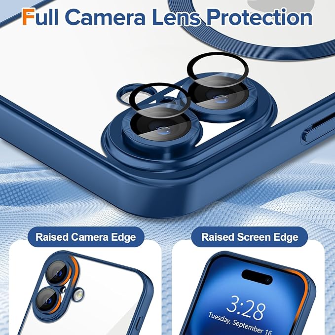 Hython Magnetic Clear for iPhone 16 Case with Camera Lens Protector [Compatible with MagSafe] Luxury Plating Edge Slim Soft TPU Cover Protective Phone Case for iPhone 16 6.1", Matte Deep Blue